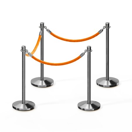 MONTOUR LINE Stanchion Post and Rope Kit Pol.Steel, 4 Crown Top 3 Gold Rope C-Kit-4-PS-CN-3-PVR-GD-PS